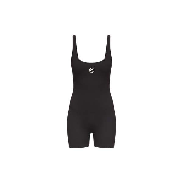 MARINE SERRE Moon Logo Ribbed Jersey Short Catsuit Bodysuit - Black