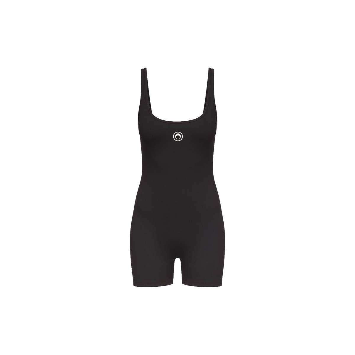 MARINE SERRE Moon Logo Ribbed Jersey Short Catsuit Bodysuit - Black - Image 1 of 1