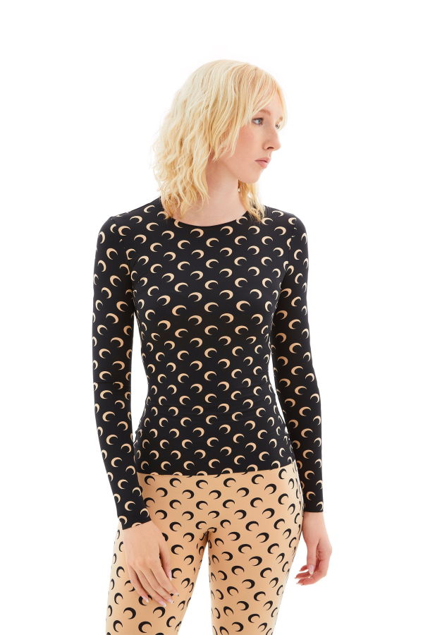 MARINE SERRE Recycled Moon Jersey Second Skin Crewneck Top - Inverse Tan