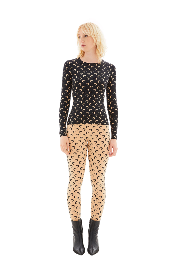 MARINE SERRE Recycled Moon Jersey Second Skin Crewneck Top - Inverse Tan