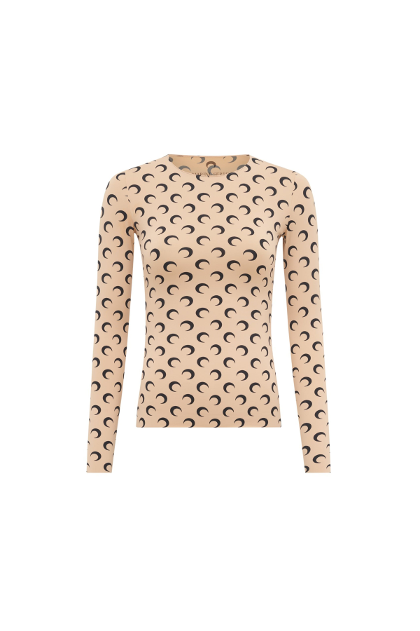 MARINE SERRE Recycled Moon Jersey Second Skin Crewneck Top - Tan