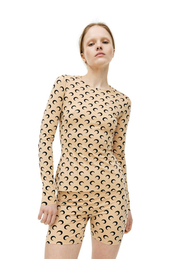 MARINE SERRE Recycled Moon Jersey Second Skin Crewneck Top - Tan