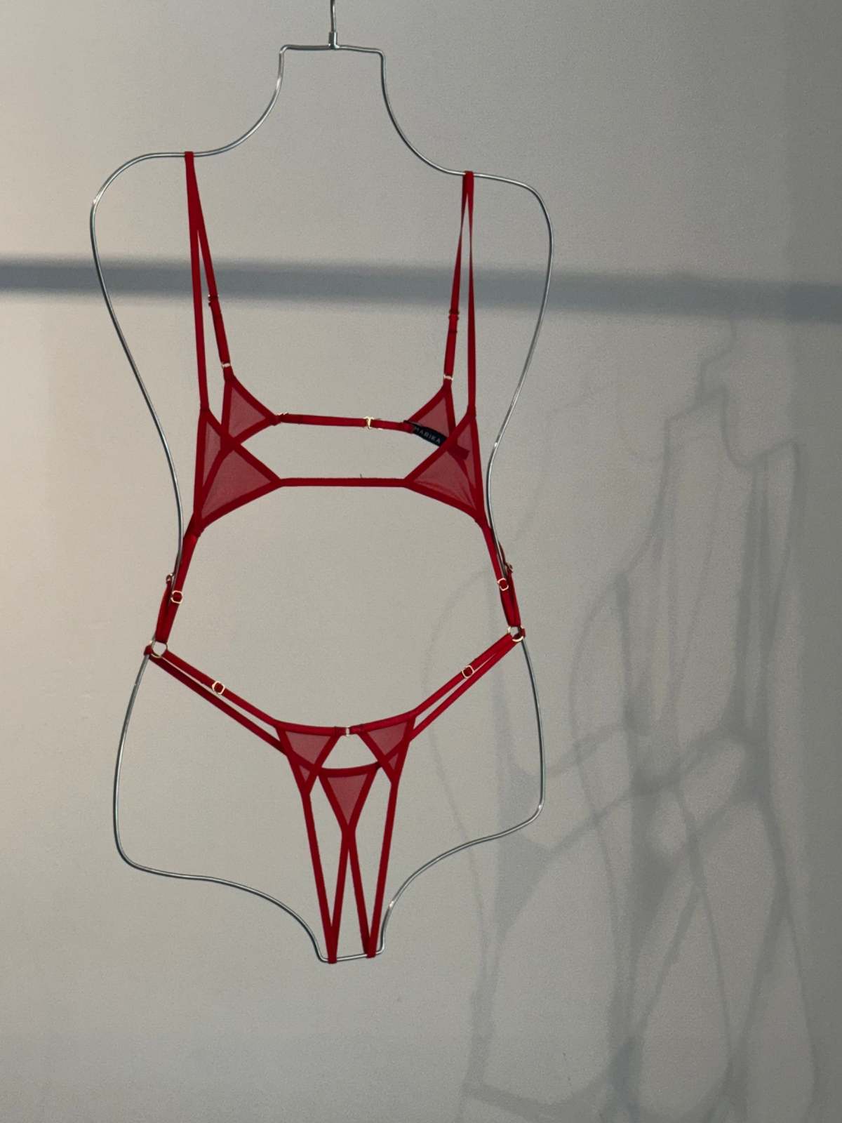 Marika Vera 80's Moore Ouvert Cage Bodysuit - Red - Image 4 of 4