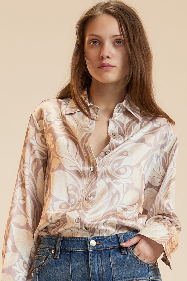 Cynthia Rowley Collectible Silk Shirt Blouse - Taupe Print