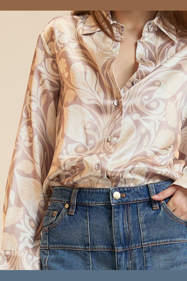 Cynthia Rowley Collectible Silk Shirt Blouse - Taupe Print