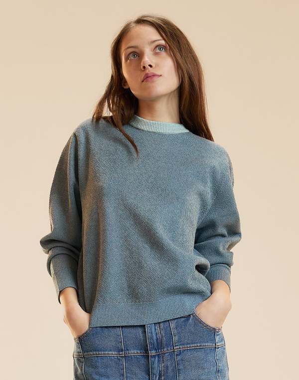 Cynthia Rowley Metallic Knit Crewneck Sweater - Blue Cynthia Rowley Metallic Knit Crewneck Sweater - Blue
