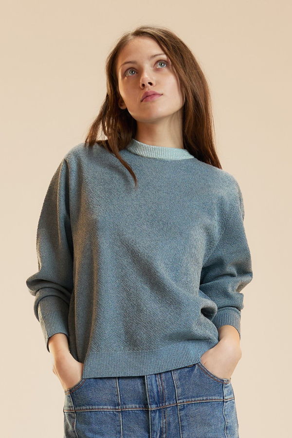 Cynthia Rowley Metallic Knit Crewneck Sweater - Blue