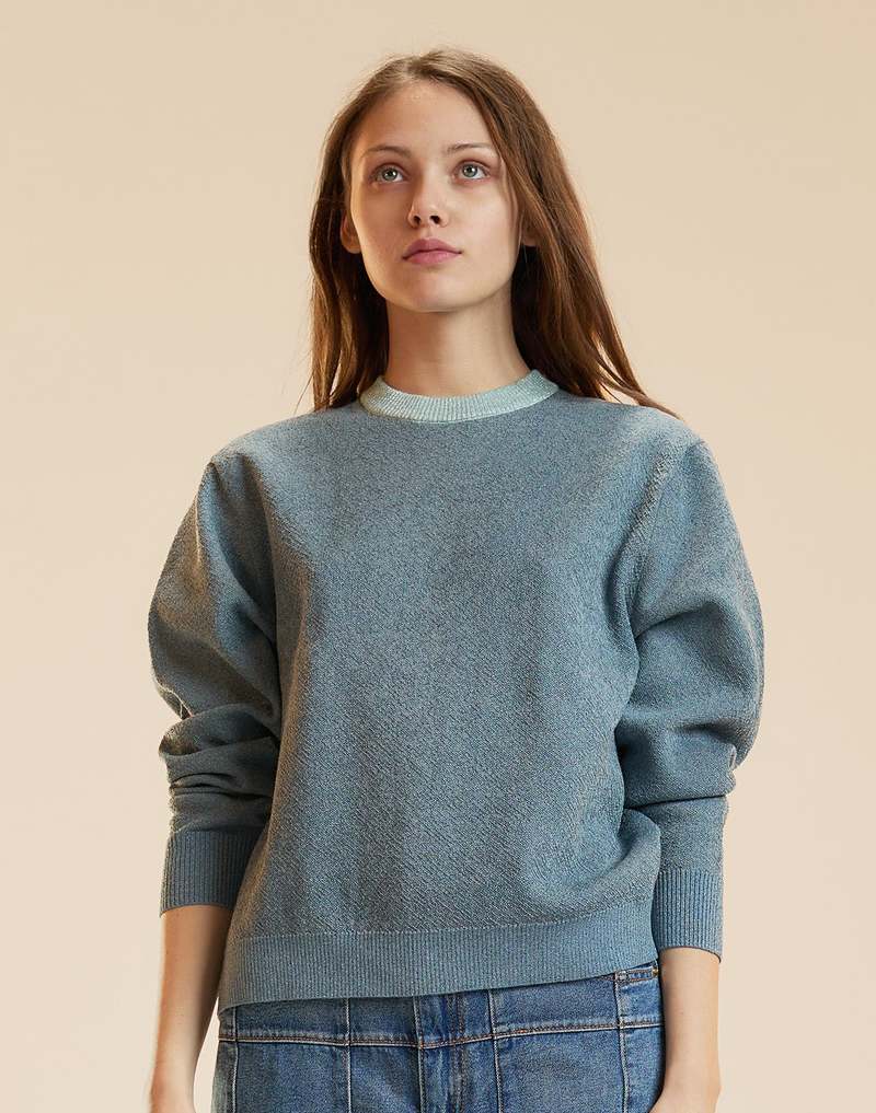Cynthia Rowley Metallic Knit Crewneck Sweater - Blue
