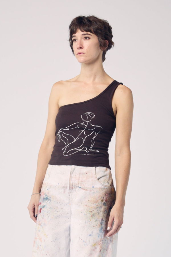MAISON MARKOSIAN Figure Drawing One-Shoulder Tank Top