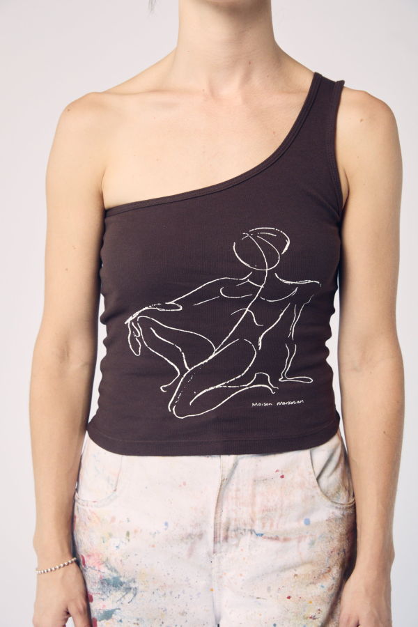MAISON MARKOSIAN Figure Drawing One-Shoulder Tank Top
