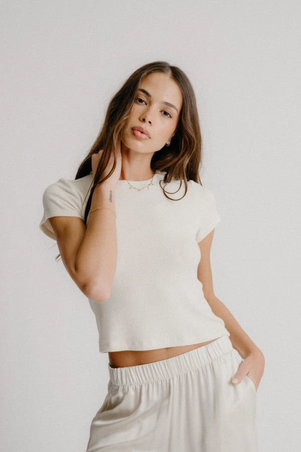 SABLYN Yael Cropped Baby Tee - Gardenia