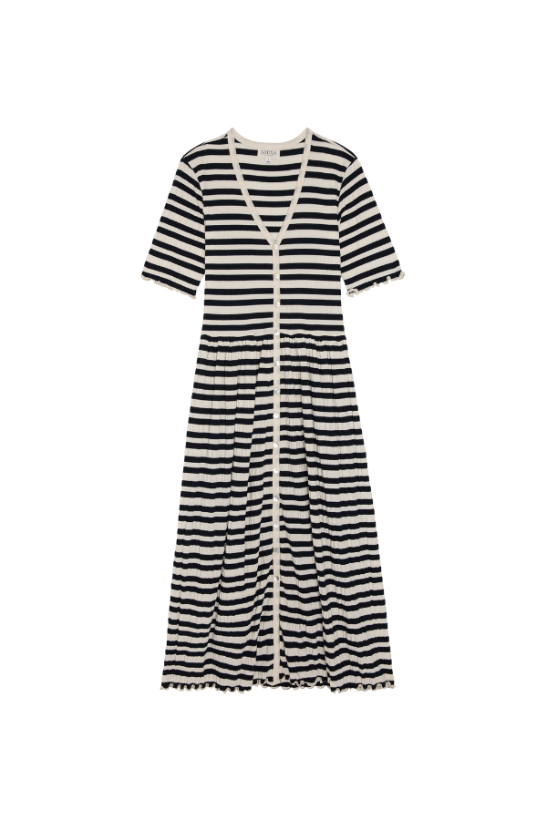 Claudine Midi Dress in Crinkle Stripe