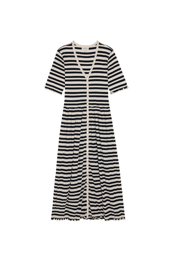 Claudine Midi Dress in Crinkle Stripe