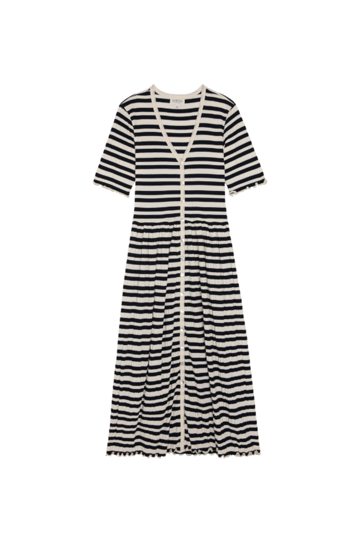 Claudine Midi Dress in Crinkle Stripe - Image 1 of 4