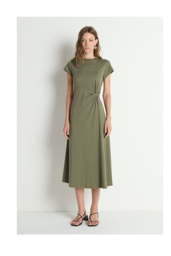 Frida Twist Midi Dress in Olive