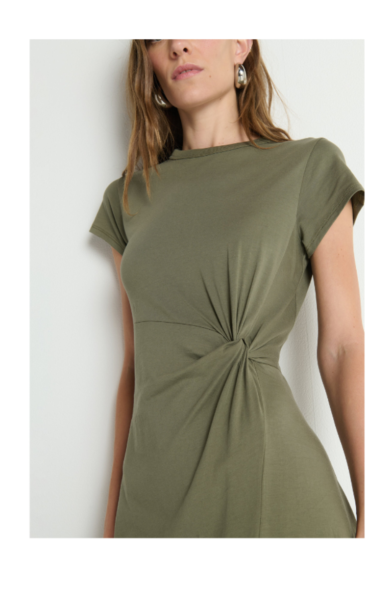 Frida Twist Midi Dress in Olive