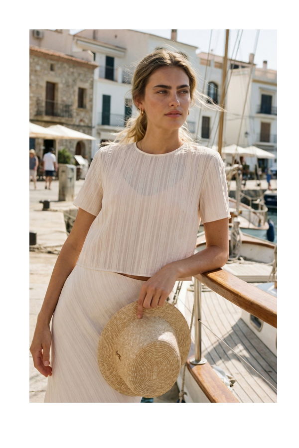 Cami NYC Josey Jacquard Stripe Tee - Oat