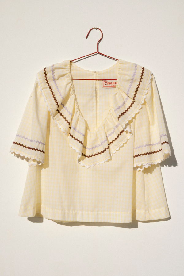 Carleen Ruffle Blouse - Butter Gingham