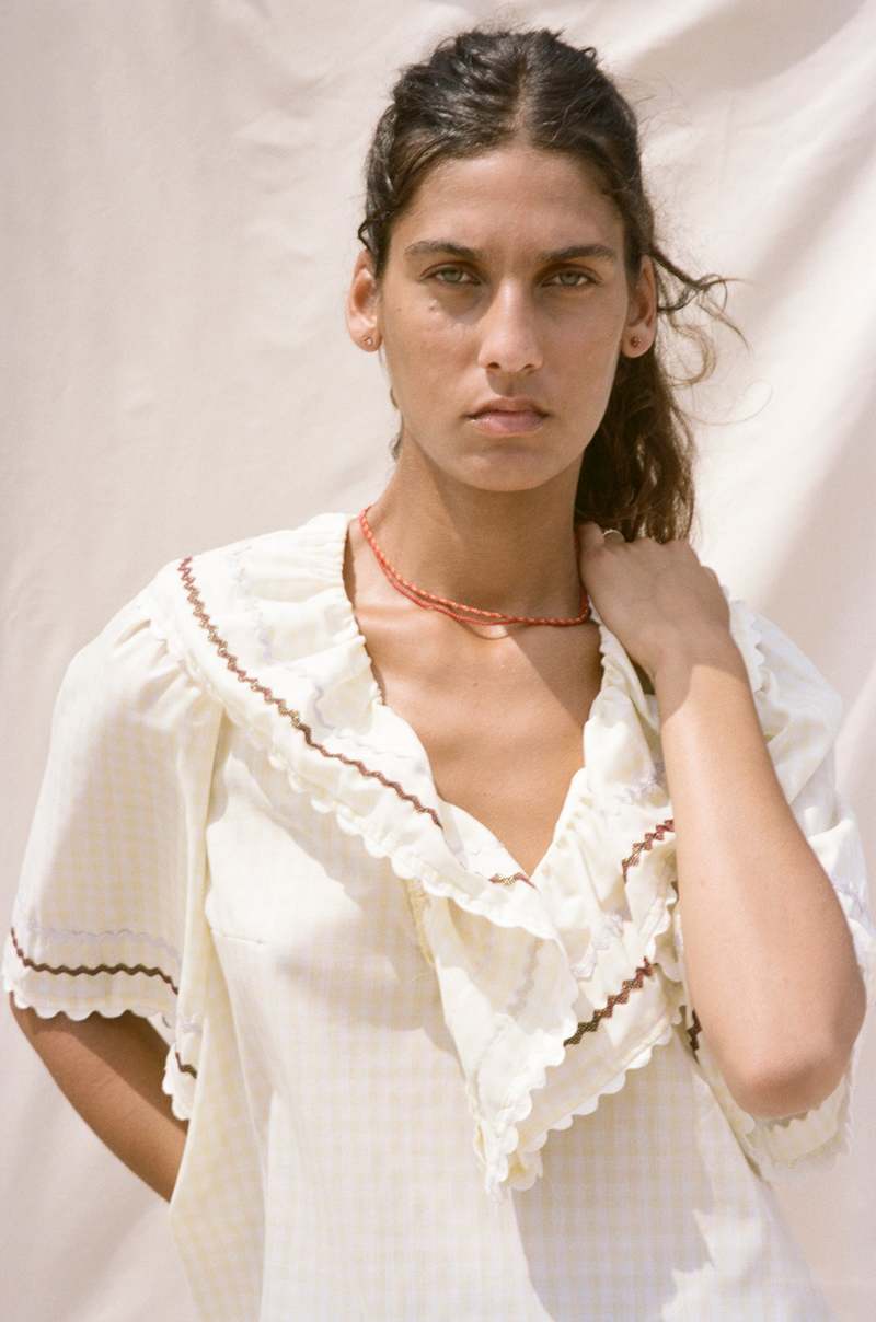 Carleen Ruffle Blouse - Butter Gingham