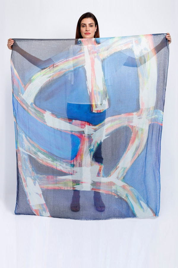Vismaya Abstract Scarf - Blue