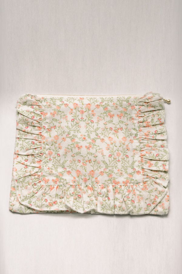 Piper&Cloth Timeless Floral Ruffle Zipper Pouch - Apricot Meadow