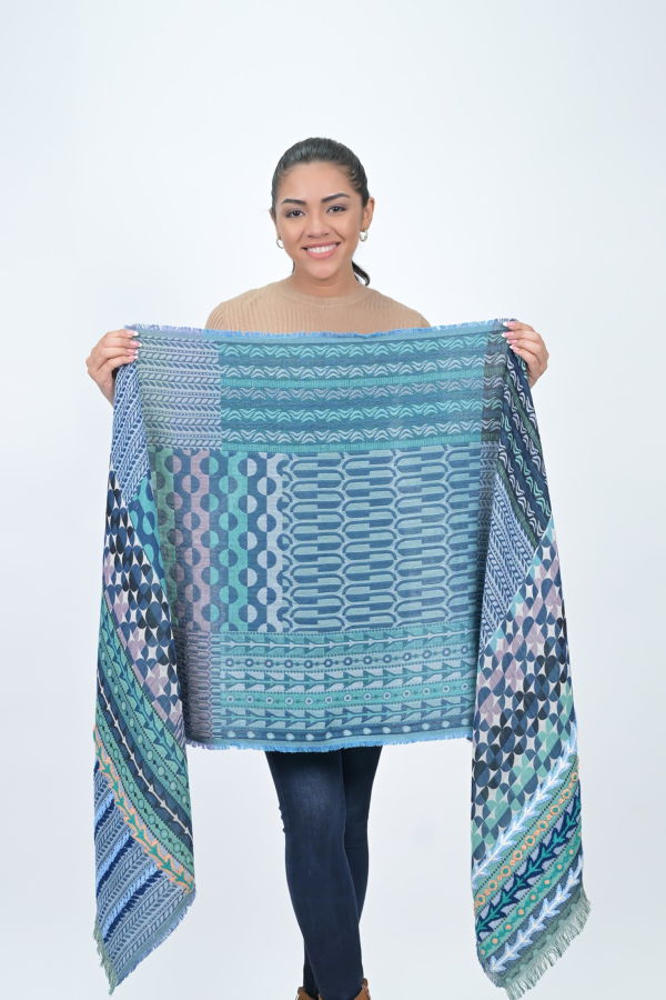 Vismaya Beauty of Autumn Embroidered Scarf - Turquoise Green