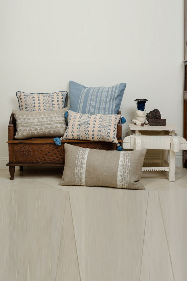 Alamwar BK Cornflower Blue/Shell Handwoven Pillow Cover