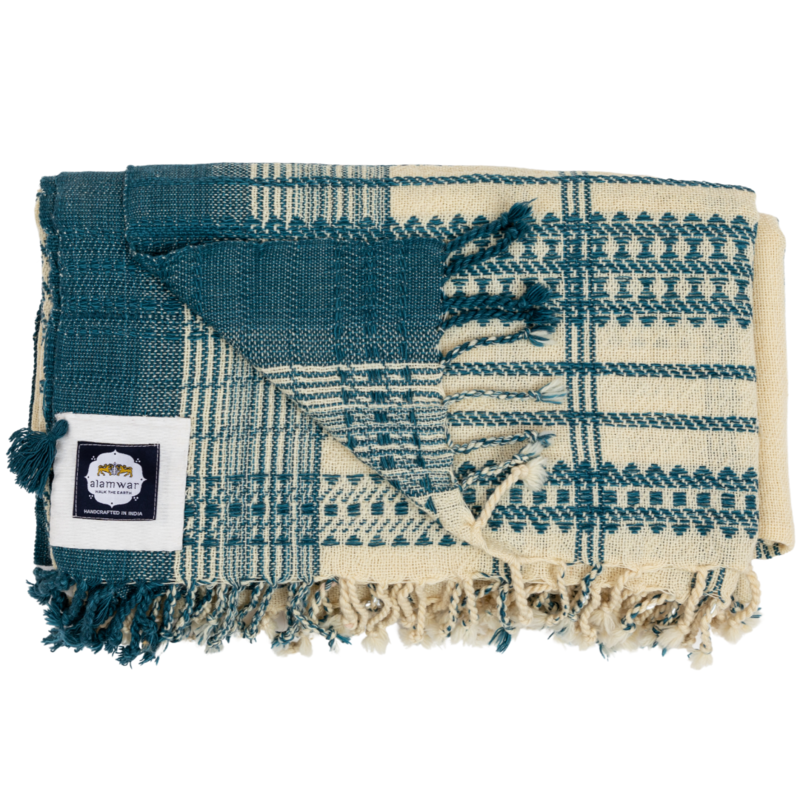 Alamwar BK Shell/Indigo Handwoven Bedspread
