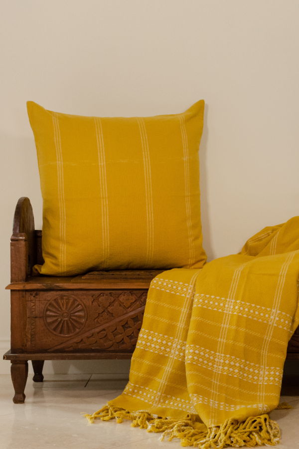 Alamwar BK Tuscany Yellow Handwoven Pillow Cover