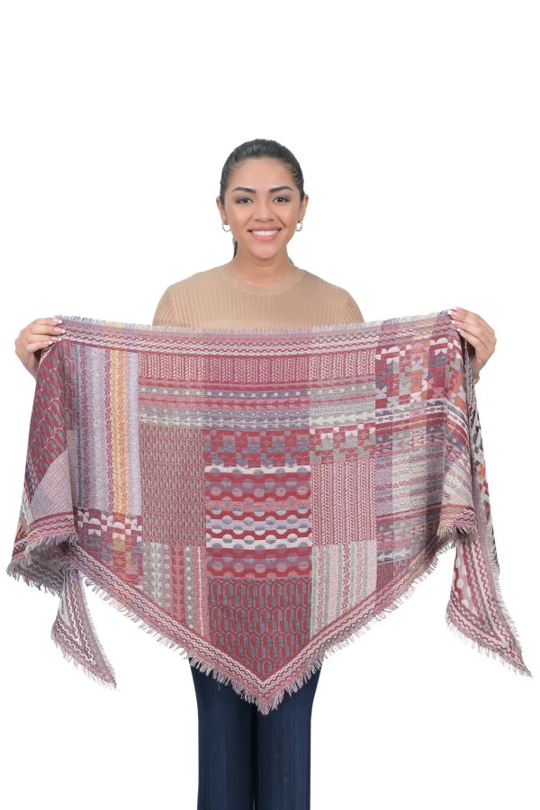 Vismaya Bohemian Dreams Wool Cotton Blend Scarf - Wine