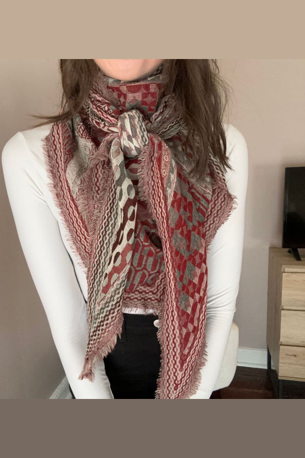 Vismaya Bohemian Dreams Wool Cotton Blend Scarf - Wine