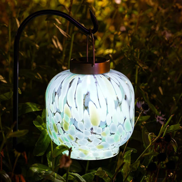Allsop Home & Garden Cabin Solar Lantern 8" Handblown Glass Lantern