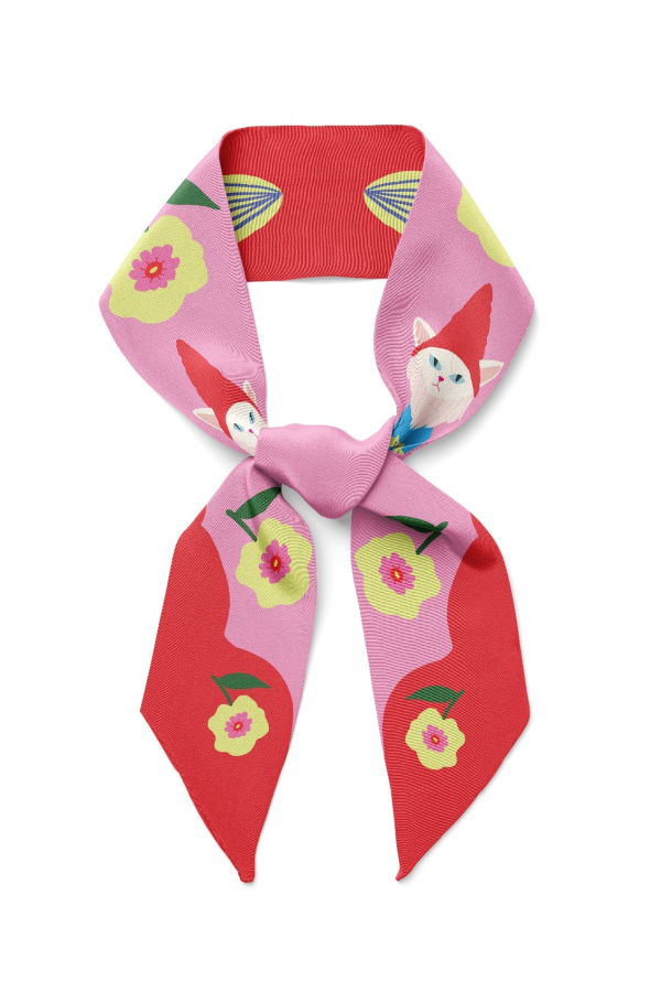 Centinelle Cat Garden Gnome Twilly Ribbon Scarf