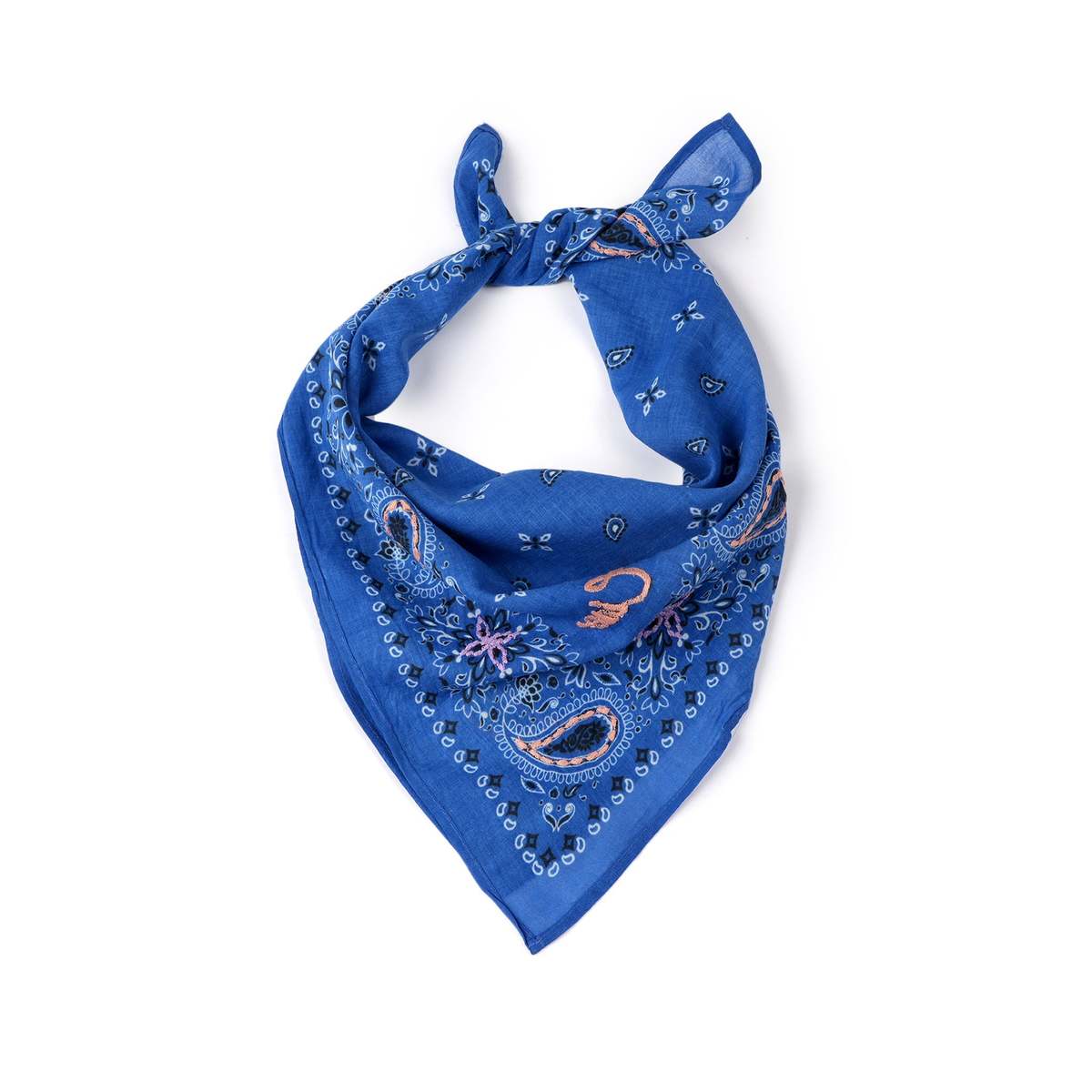 Vismaya Ciao Paisley Cotton Bandana - Ink Blue - Image 2 of 6