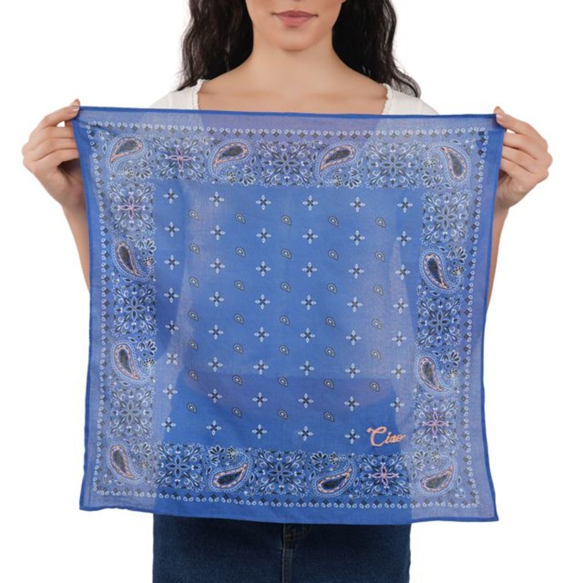Vismaya Ciao Paisley Cotton Bandana - Ink Blue - Image 4 of 6