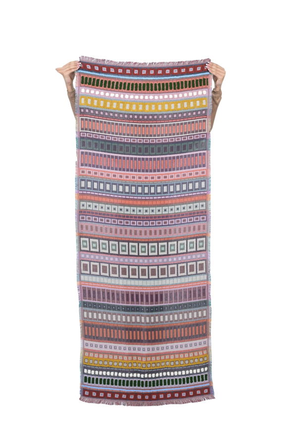 Vismaya City Lines Stripe Embroidered Scarf - Coral