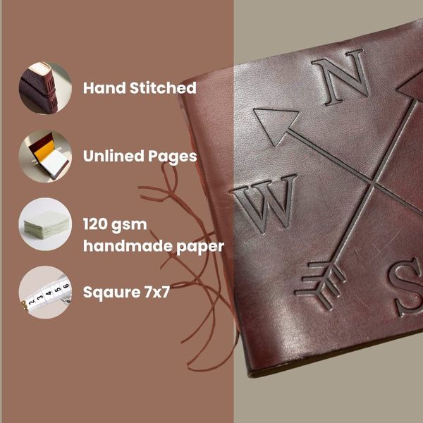Soothi Compass 7x7 Artist Handmade Leather Journal