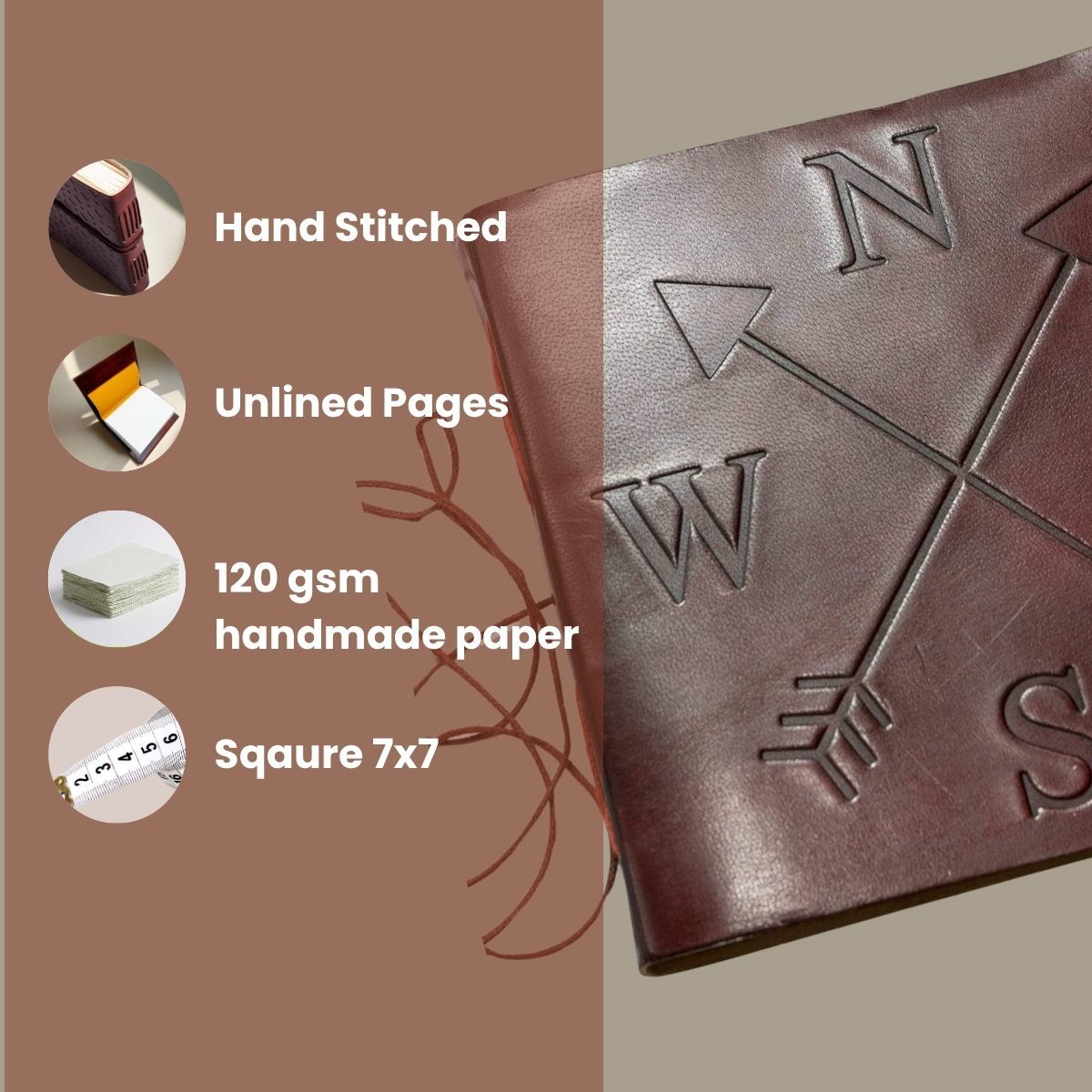 Soothi Compass 7x7 Artist Handmade Leather Journal - Image 10 of 10