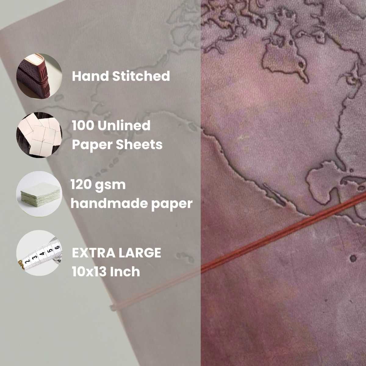 Soothi Extra Large World Map Handmade Leather Journal - Image 13 of 13