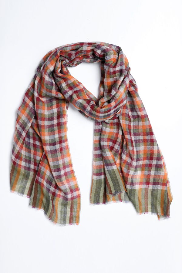 Vismaya Fall Spice Plaid Scarf - Green Orange