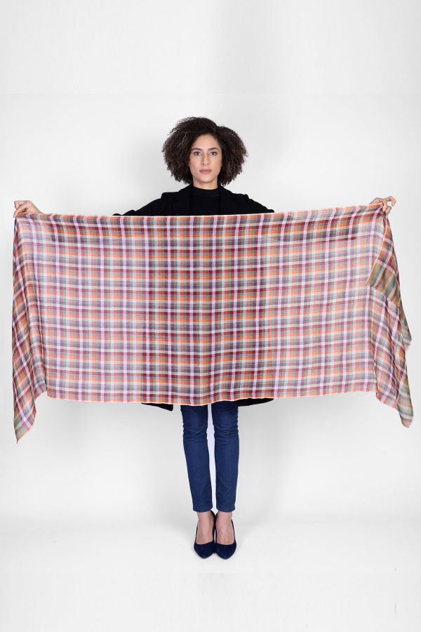 Vismaya Fall Spice Plaid Scarf - Green Orange