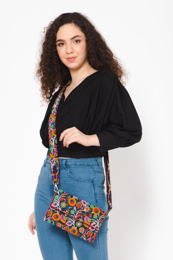 Vismaya Floral Embroidered Strap - Black