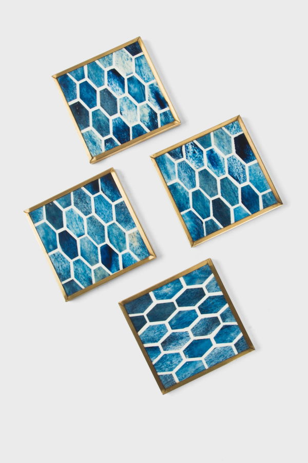 Mela Artisans Gramercy Inlay Coasters With Brass Trim