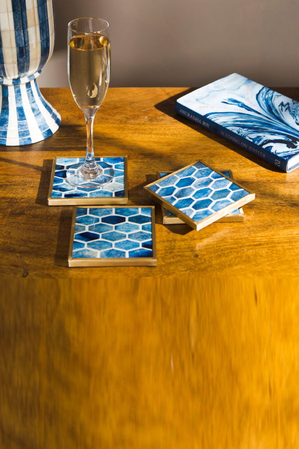 Mela Artisans Gramercy Inlay Coasters With Brass Trim