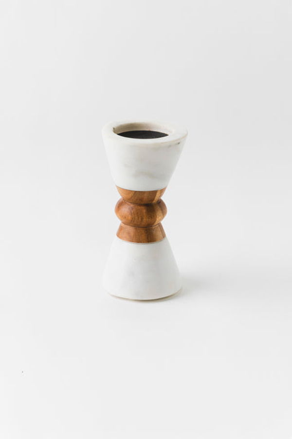 Mela Artisans Heirloom Marble & Acacia Candleholders