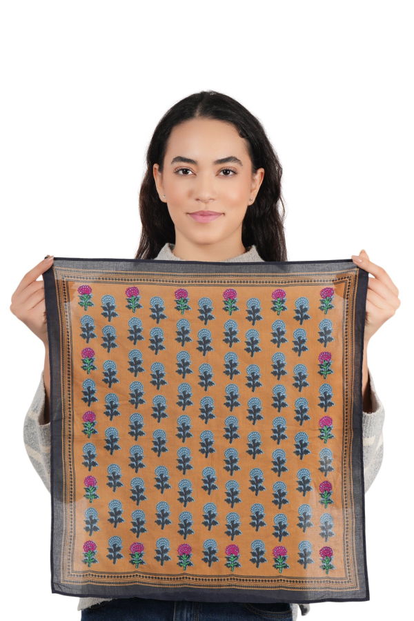 Vismaya Heritage Bloom Embroidered Bandana - Mustard Yellow