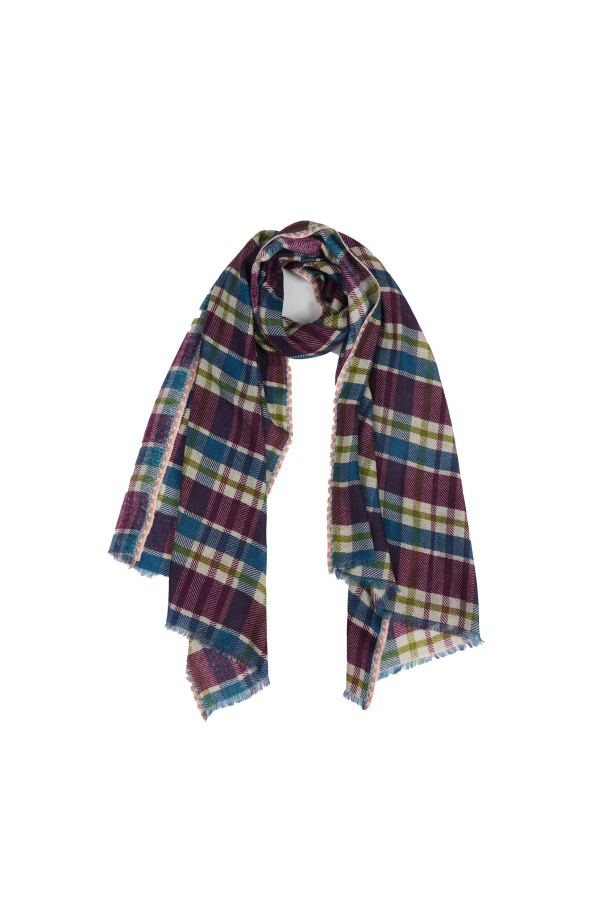 Vismaya Highland Check Scarf - Cream Wine
