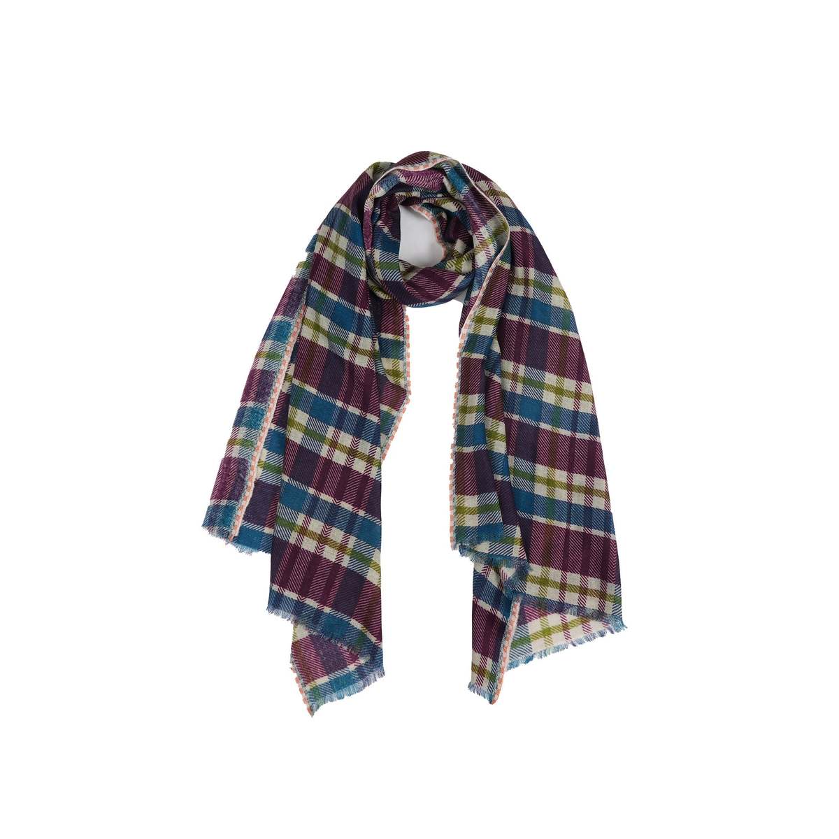 Vismaya Highland Check Scarf - Cream Wine - Image 1 of 5