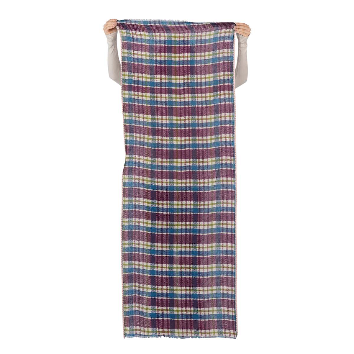 Vismaya Highland Check Scarf - Cream Wine - Image 2 of 5