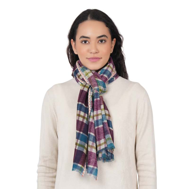 Vismaya Highland Check Scarf - Cream Wine